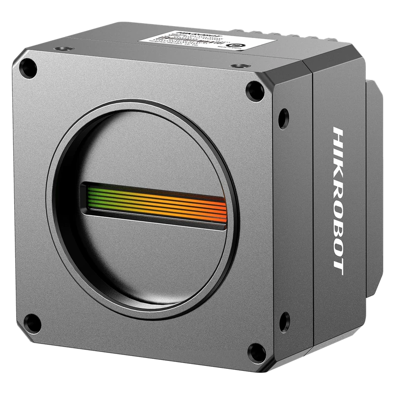 Hikrobot line scan camera MV-CL044-91NM without lens, the narrow sensor line is visible behind the lens mount